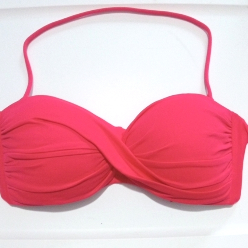 AMAVI BANDEAU CORAL TWIST FRONT TIE BACK HALTER BIKINI SWIM TOP SIZE SMALL NWT